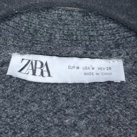 Zara 100% Wool Oversized Preppy Knotted Charcoal Grey Warm Cozy Sweater Cardigan - Picture 9 of 12